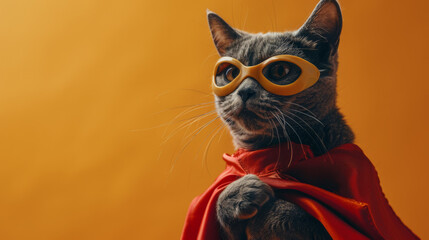 Imaginative portrayal of a superhero animal in costume, capturing the essence of bravery and power through a striking pose.