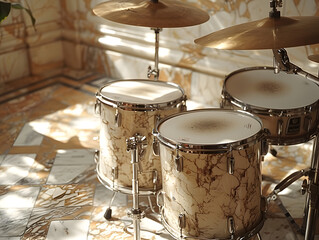 Obraz premium Drum kit with headphones in a music store