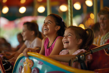 Joyful family moments on carousel ride