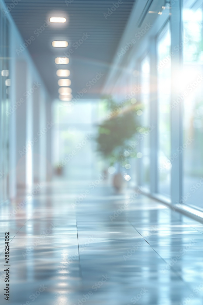 Poster blurred office background in abstract white lighting, void of people creates a minimalistic and sere