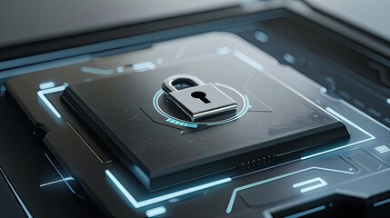 Futuristic Encrypted SSD Close-up Technology Concept