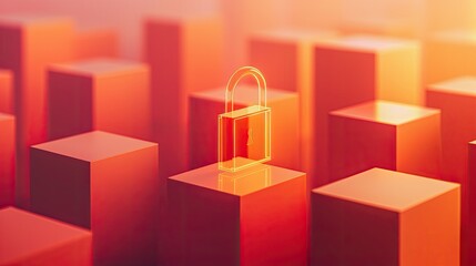 Futuristic Digital Security Concept with Key and Lock 3D Rendering