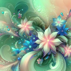 Dreamy Floral Vortex in Pastel Green and Blue
