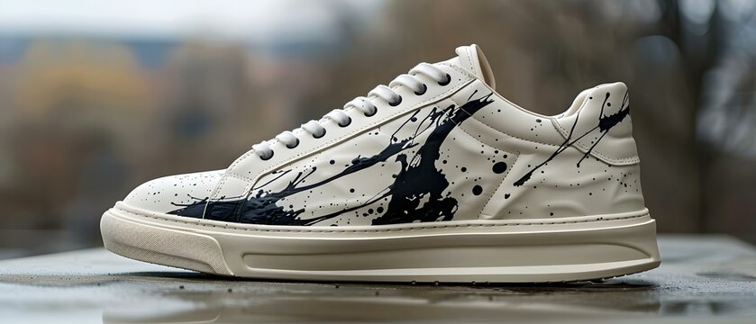 Stylish Handcrafted Sneakers with Abstract Art Design. Concept Shoe Fashion, Abstract Art, Handcrafted Sneakers, Stylish Footwear, Artistic Design