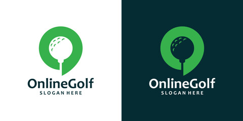 Online golf logo design template. Golf ball with chat bubble design graphic vector illustration. Symbol, icon, creative.