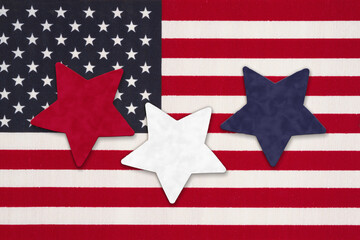  US flag with stars and stripes and three red, white and blue stars - 788257826