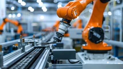 A robot is working on a machine in an industrial setting, AI