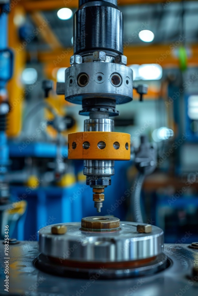 Aufkleber a machine that is turning a metal object in the middle of an assembly line, ai