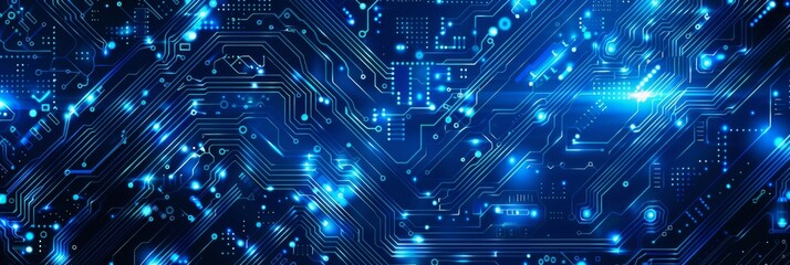 A computer circuit board with blue lights on it, AI
