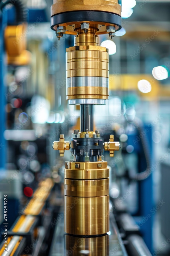 Poster a machine that is working on a metal object in the factory, ai