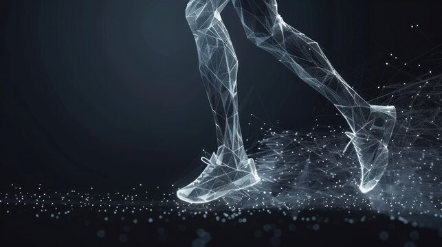 Abstract polygonal Running legs from lines, triangles and particle. AI generated
