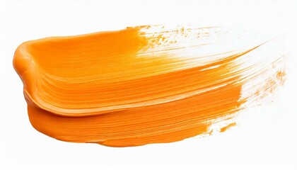 Hand painted stroke of orange paint brush isolated on white background