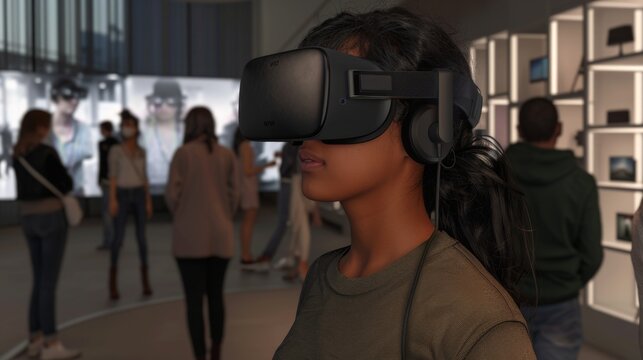 Woman Wearing Virtual Reality Headset in Front of Group