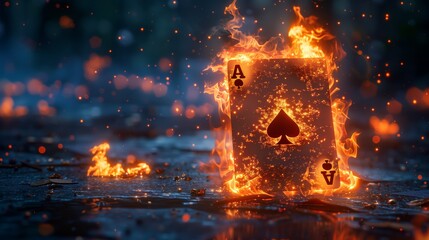 Burning ace of spades. Playing card on fire
