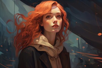 Beautiful woman illustration with red hair
