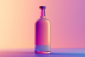 This glass liquor bottle stands out with a stunning gradient of pink and purple, suitable for dynamic packaging design.