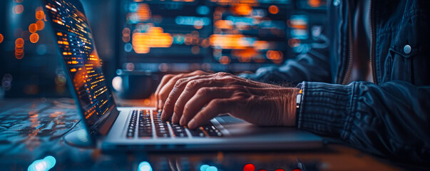 Engineer programmer analyzing software code on virtual interface - data scientist, algorithm, IoT, AI learning