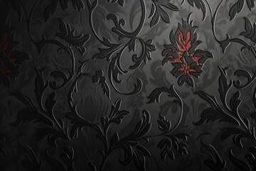 Embossed floral pattern with red accents provides a luxurious and tactile element to design, suitable for high-end decor and backgrounds. - obrazy, fototapety, plakaty
