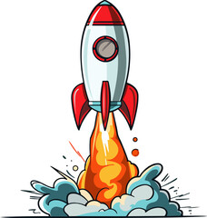 Fototapeta premium landing rocket, white background, cartoon style, vector
