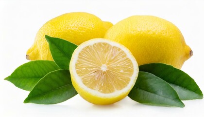 lemon with leaves isolated on white background