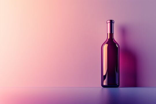 A single wine bottle stands against a gradient purple backdrop, evoking a sense of mystery and sophistication for upscale themes.