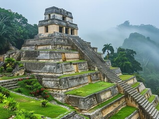 Palenque, Mayan city ruins in Chiapas, Mexico - obrazy, fototapety, plakaty