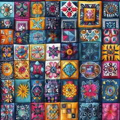 Seamless patchwork quilt linen fabric pattern background