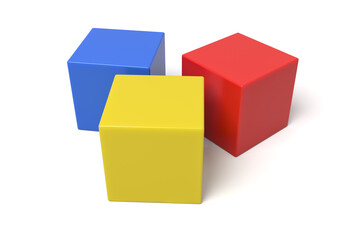 Three colorful 3D cubes arranged neatly