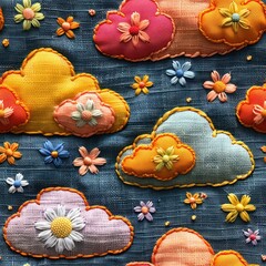 Seamless abstract woven embroidery cloud decor pattern