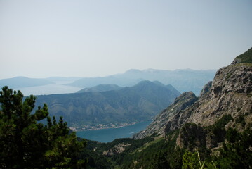 Lake in mountain valley seen from a mountain top, gorgeous nature landscape