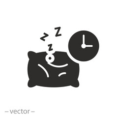 wake up time icon, bedtime, sleeping alarm clock, flat symbol on white background - vector illustration