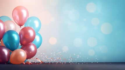 Happy birthday concept with colorful balloons and confettis