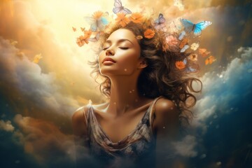 Woman with inner peace and calm mind. Wellness, relaxation and peaceful concepts.