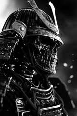 A samurai skull wearing a helmet