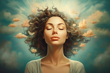 Peaceful woman with inner peace, calm mind and no stress