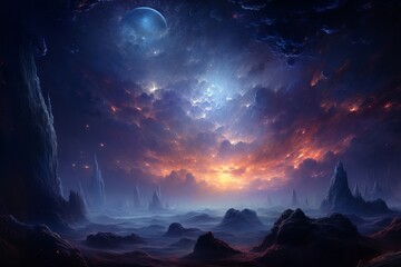 Tranquil Many galaxy at night. Dark space. Generate Ai