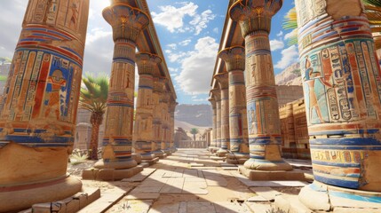 Naklejka premium Sunlit Hypostyle Hall at Karnak Temple, Luxor, Egypt