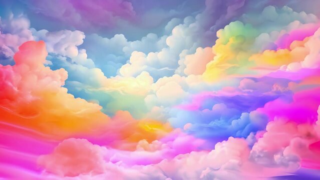 Dreamlike pastel cloudscape with vibrant colors. Surreal clouds in pastel hues. Concept of fantasy sky, dreamy atmosphere, heavenly landscape, and peaceful backdrop. Motion