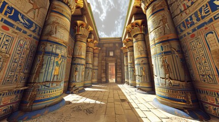 Majestic Ancient Egyptian Temple Corridor in Sunlight