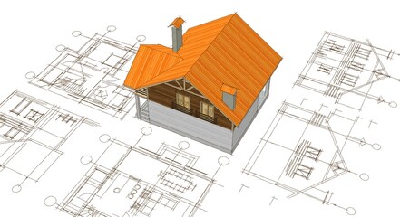  house architectural project sketch 3d illustration