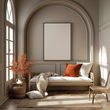 Frame mockup, horisontal frame, home interior, empty frame