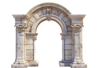 Antique concrete archway, a grand entryway, isolated on a transparent background