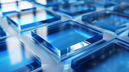 Shiny glass square background on blue background