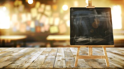 Blackboard with blurred restaurant scene. good for showcasing daily specials or menus.