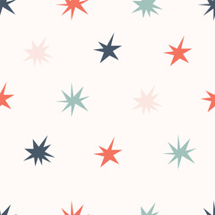 Fototapeta premium Star vector pattern. Hand drawn simple starry sky childish seamless background. Repeating kids print, design for fabric, textile, wallpaper