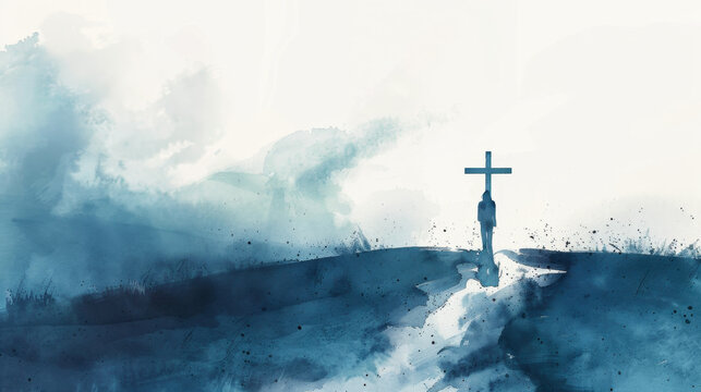 Digital artwork of a cross casting a shadow over the landscape, representing the impact of sin.