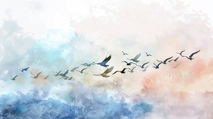 Digital painting of birds symbolizing divine grace on white background.