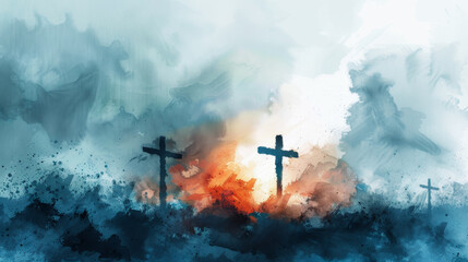 Digital art of storm symbolizing Jesus' crucifixion.
