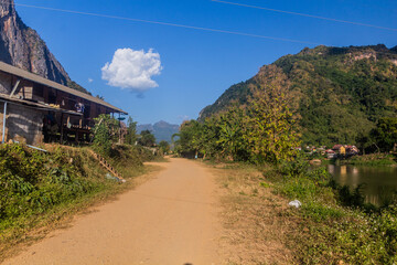Street in Nong Khiaw village Laos