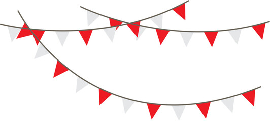 Obraz premium Carnival garland with flags. Decorative colorful party pennants for birthday celebration, festival and fair decoration. Holiday background with hanging flags. Vector